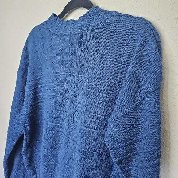 Vtg Bedford Fair Lifestyles Sweater Womens Petite L Blue Knit Pullover‎ Textured - Picture 8 of 10